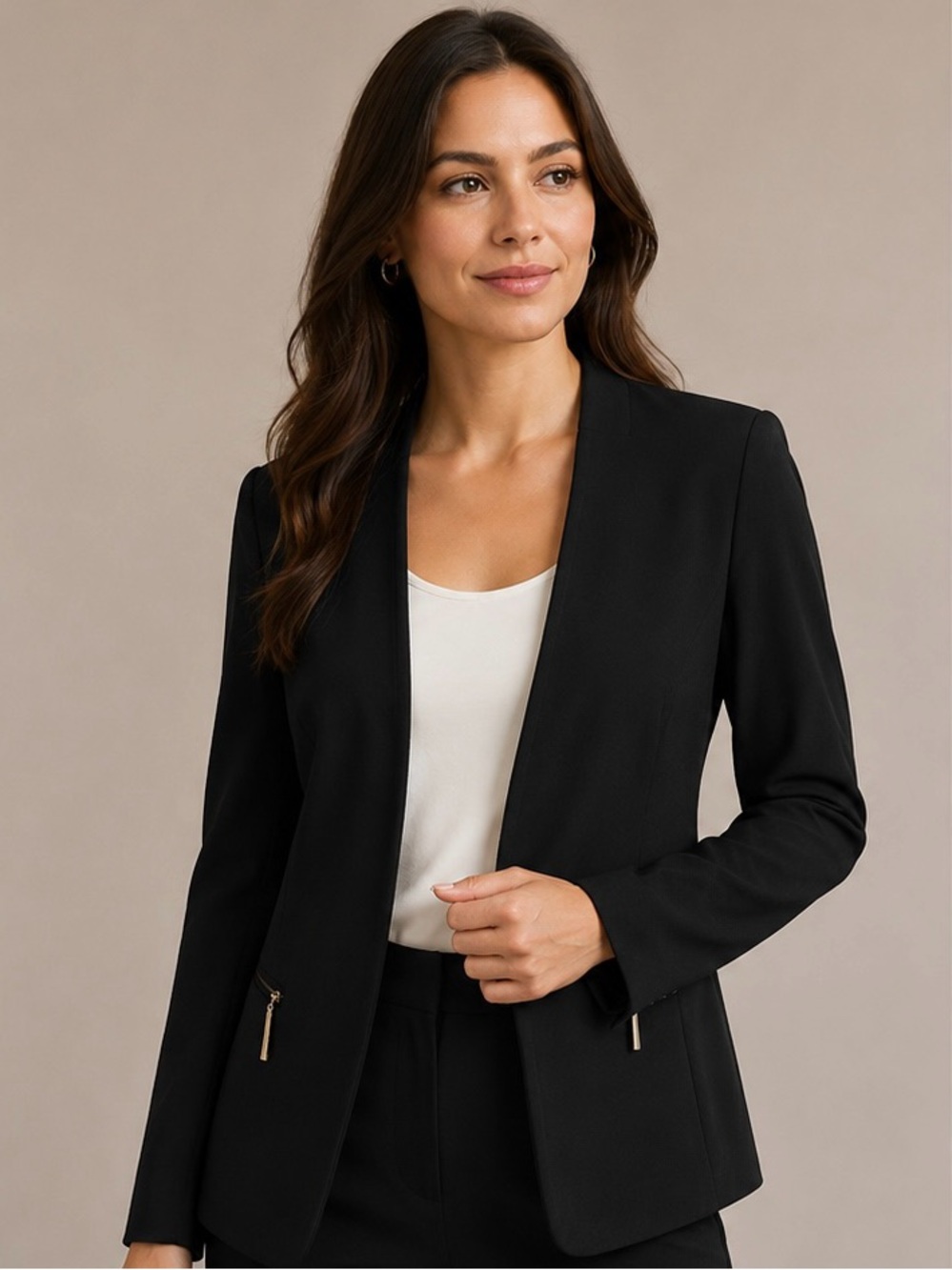 Women's Black Open-Front Blazer Jacket